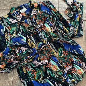 Anthropologie multicolor button front Long sleeve with ties, Size 12